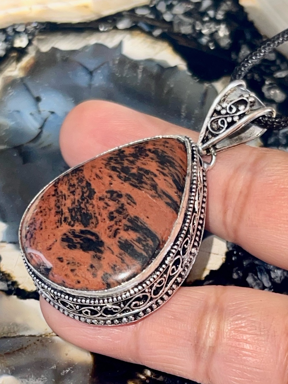 Mountain Mahogany Obsidian Jasper Pendant 1 7/8”